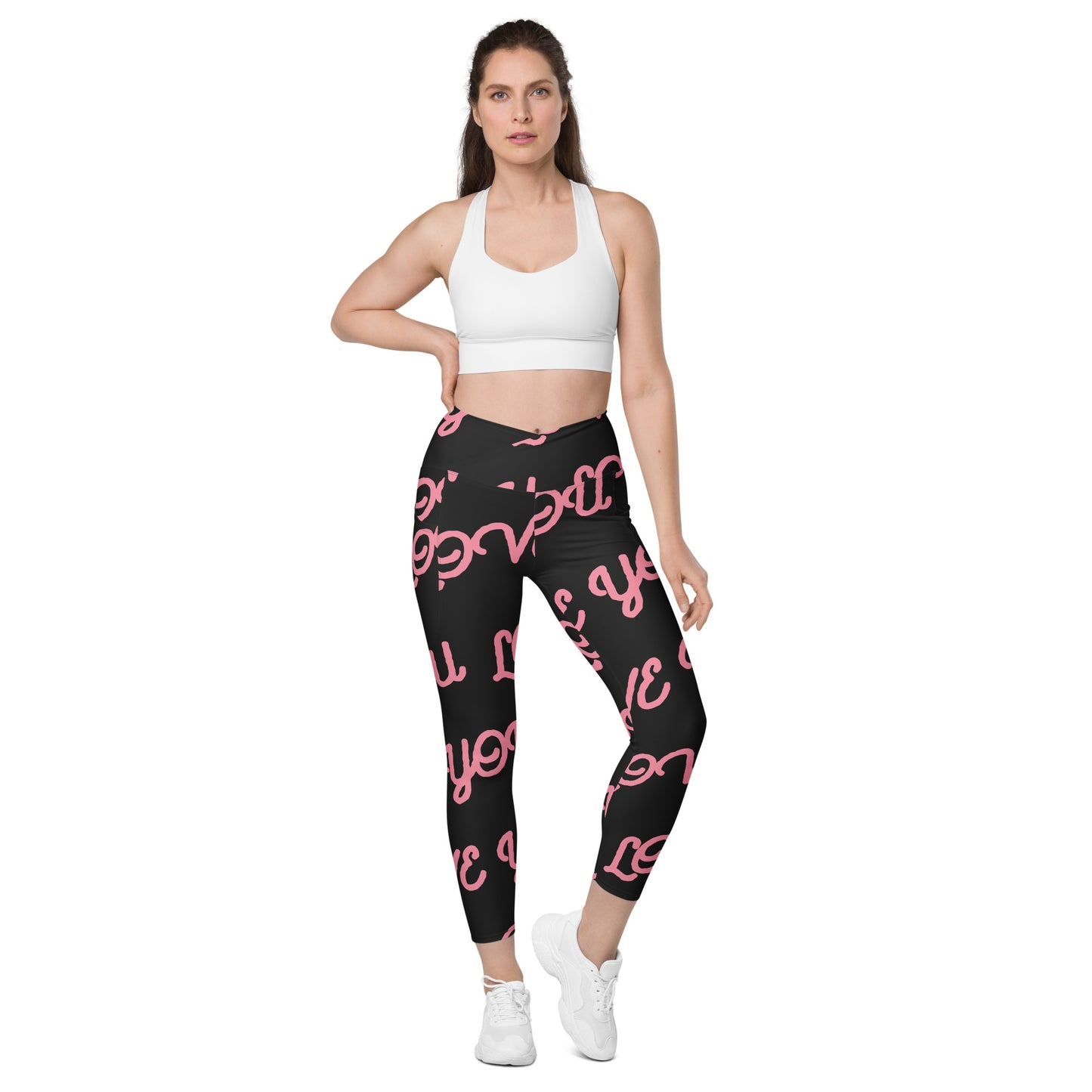 Love You Women's Recycled Crossover Leggings With Pockets - FLAKOUT