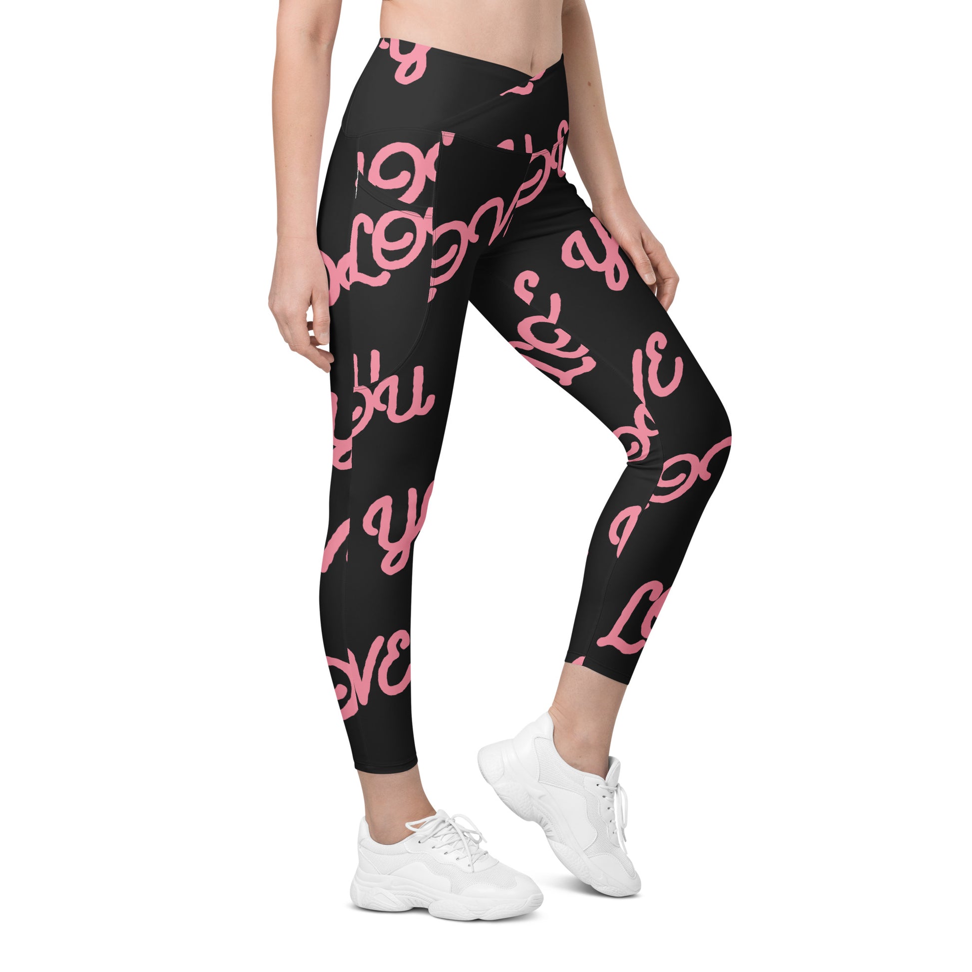 Love You Women's Recycled Crossover Leggings With Pockets - FLAKOUT