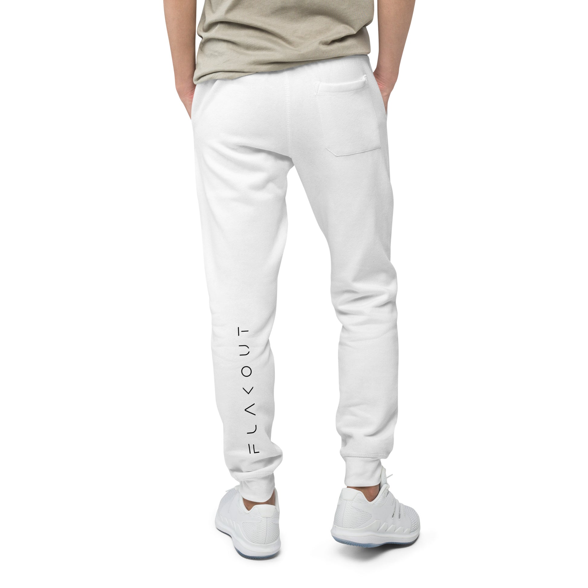 FLAKOUT Logo Back Leg Unisex Fleece Sweatpants - White - FLAKOUT