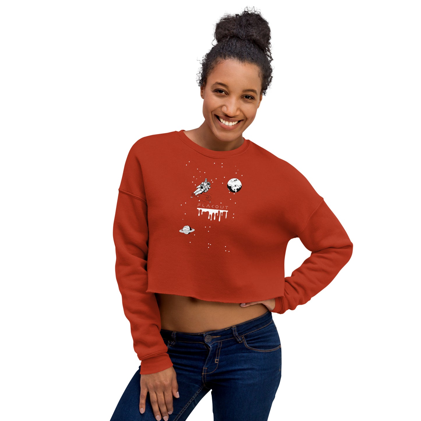 Astronaut Women's Crop Sweatshirt - Brick - FLAKOUT