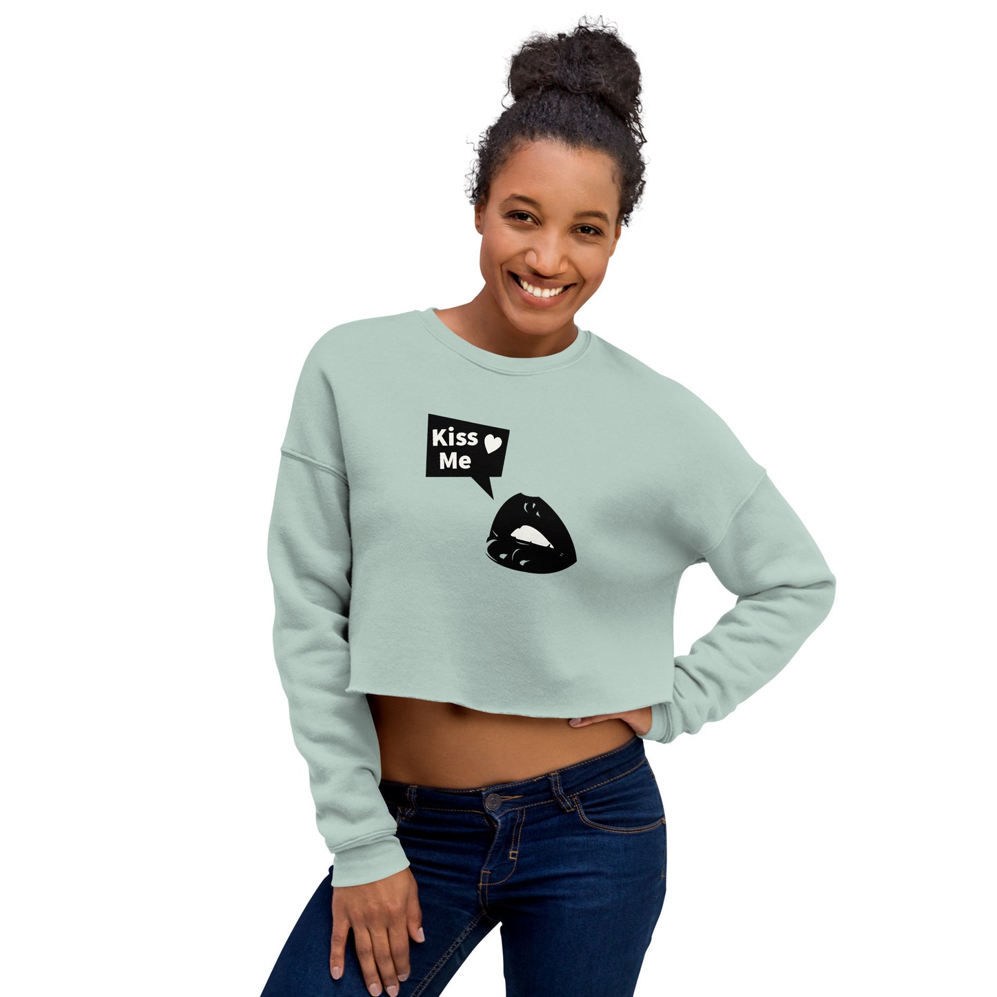 Sweet Talker Kiss Me Women's Crop Sweatshirt - Dusty Blue - FLAKOUT