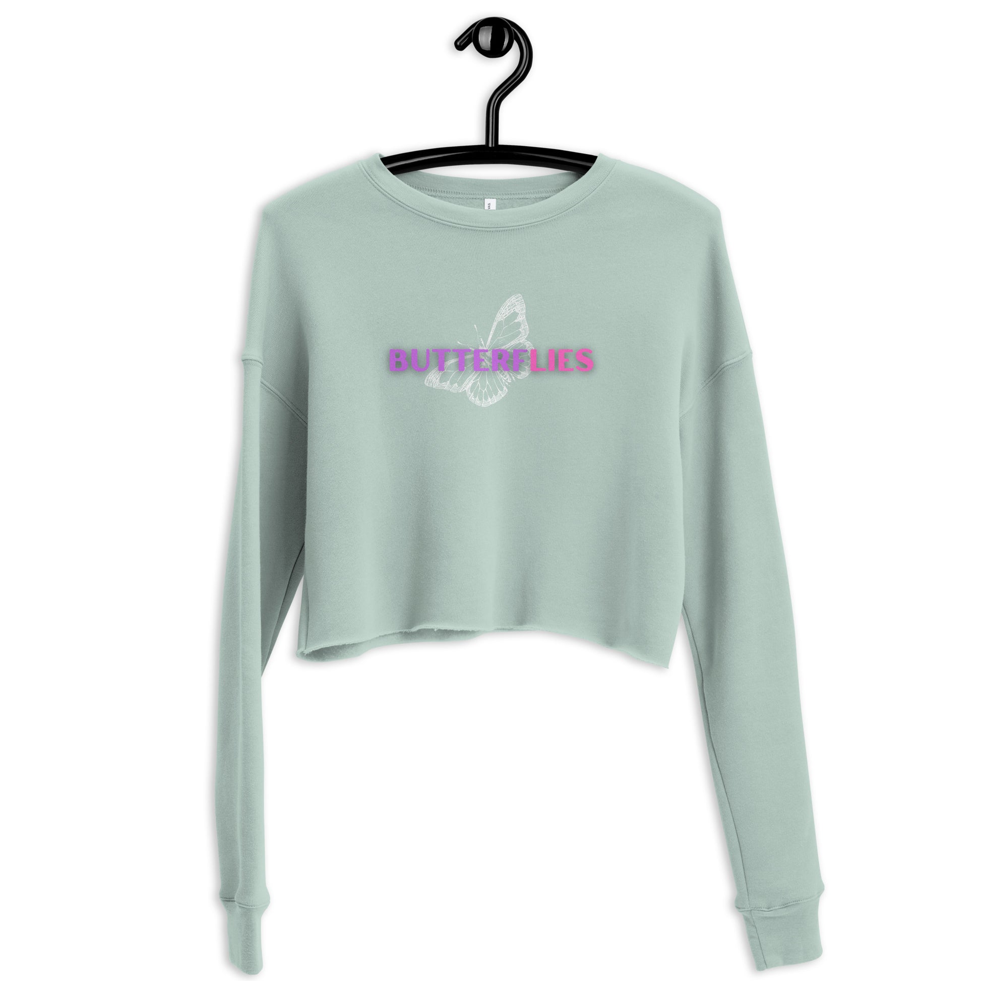 Whispers Of Wings Butterflies Women's Crop Sweatshirt - Dusty Blue - FLAKOUT