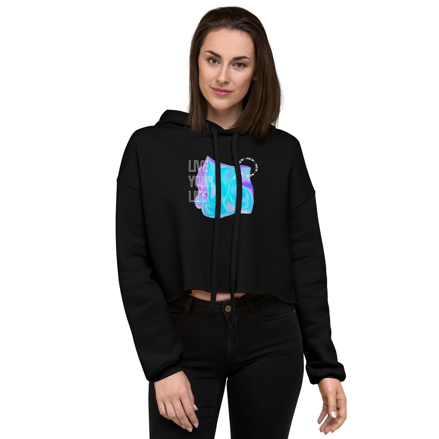 Vivid Existence Live Your Life Women's Crop Hoodie - FLAKOUT